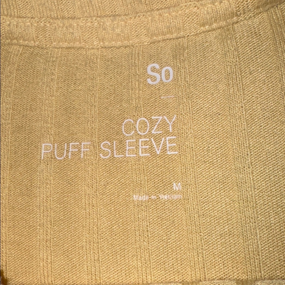 SO Women's Light Yellow Cozy Puff Sleeve Top - Picture 2 of 4